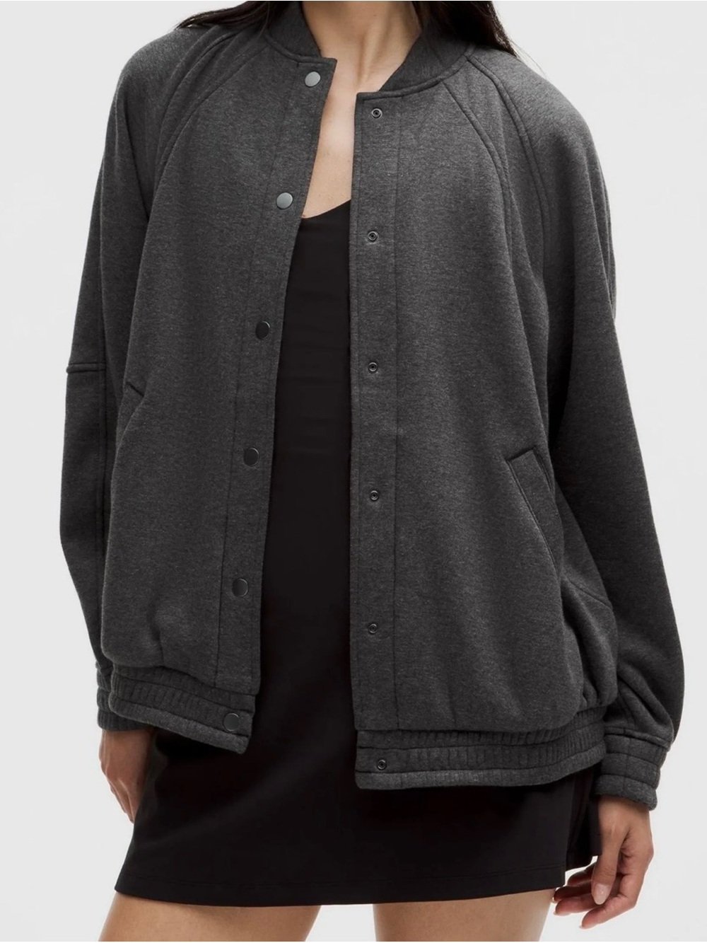 Lululemon Scuba M/L Charcoal Gray Women's Snap-Front Bomber Jacket